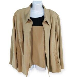 Lennie for Nina Leonard Jacket Shell Set Women's 20W Taupe Black Zip Up Pockets